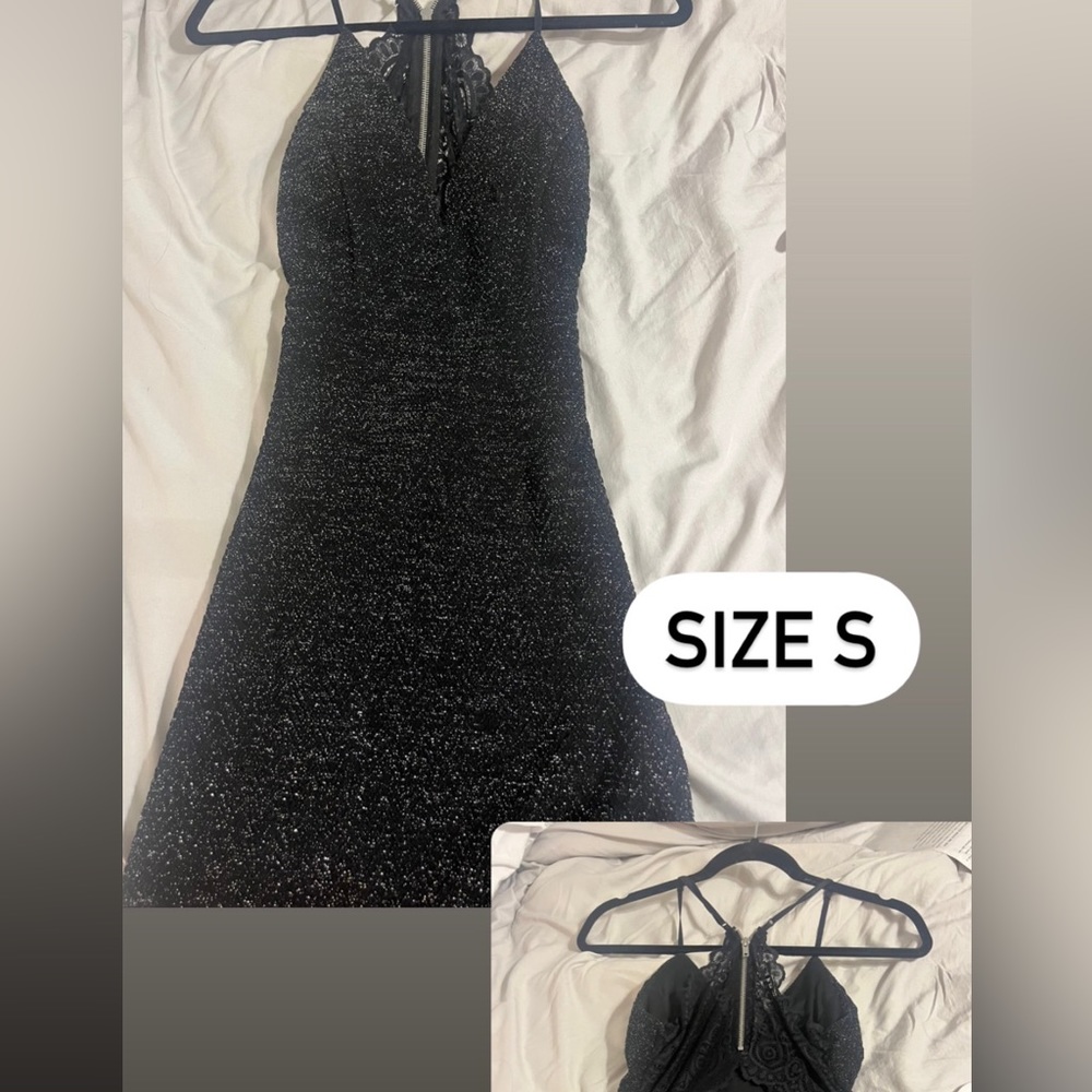 V-Neck Lace-Bra Back Metallic Glitter Bodycon Dress WORN ONCE